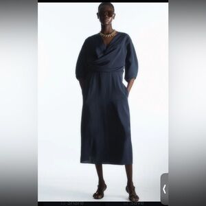 COS Dark Blue Midi Dress With Pockets